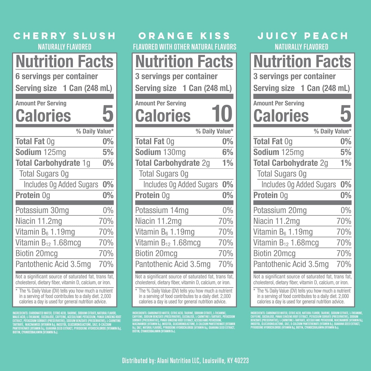 Alani Nu Variety Pack (Cherry Smoothie, Juicy Peach, Orange Kisses), Low-Calorie Energy Drink, 12 Cans