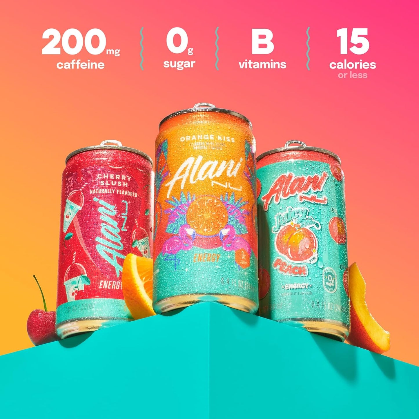 Alani Nu Variety Pack (Cherry Smoothie, Juicy Peach, Orange Kisses), Low-Calorie Energy Drink, 12 Cans