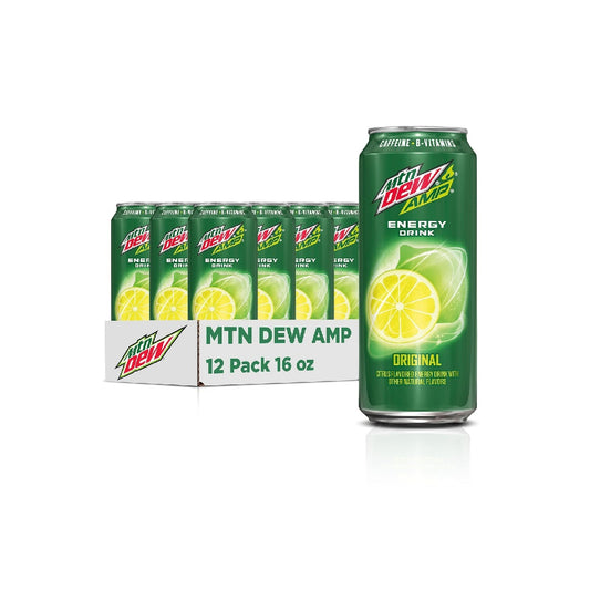 Mtn Dew AMP Energy, Original Flavor, Energy Drink with B Vitamins, 16 fl oz Cans (Pack of 12)