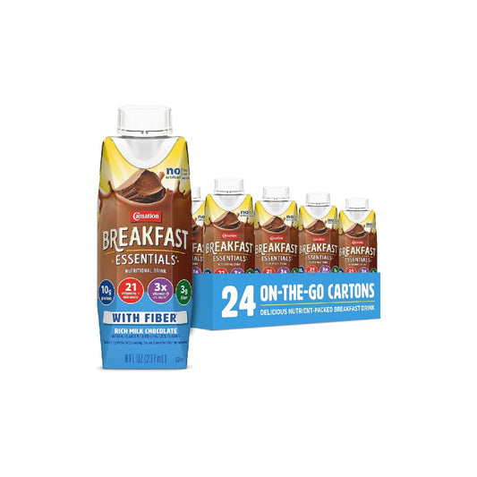 Carnation Breakfast Essentials Ready-to-Drink Fiber, Rich Milk Chocolate, 8 fl oz Carton (24 Packs)