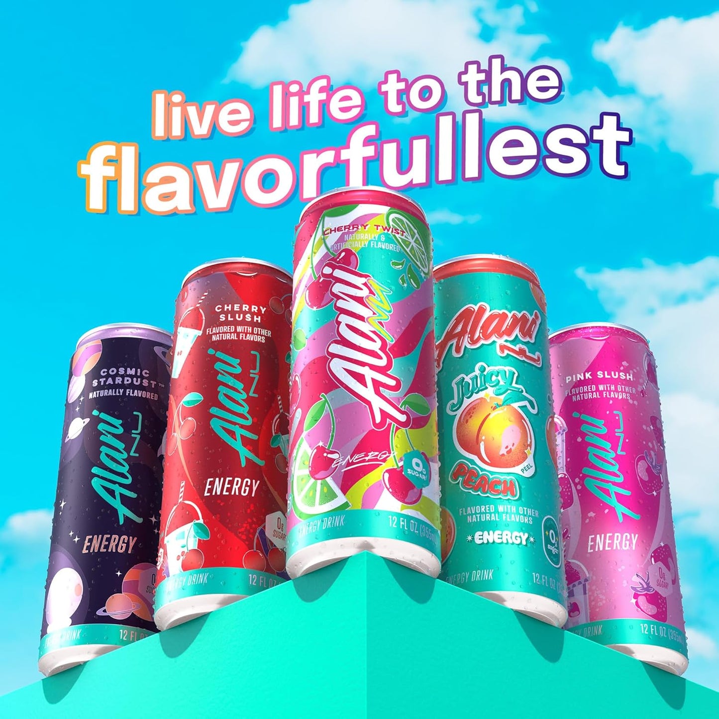 Alani Nu Variety Pack (Cherry Smoothie, Juicy Peach, Orange Kisses), Low-Calorie Energy Drink, 12 Cans