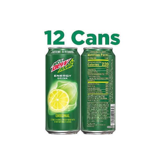 Mtn Dew AMP Energy, Original Flavor, Energy Drink with B Vitamins, 16 fl oz Cans (Pack of 12)